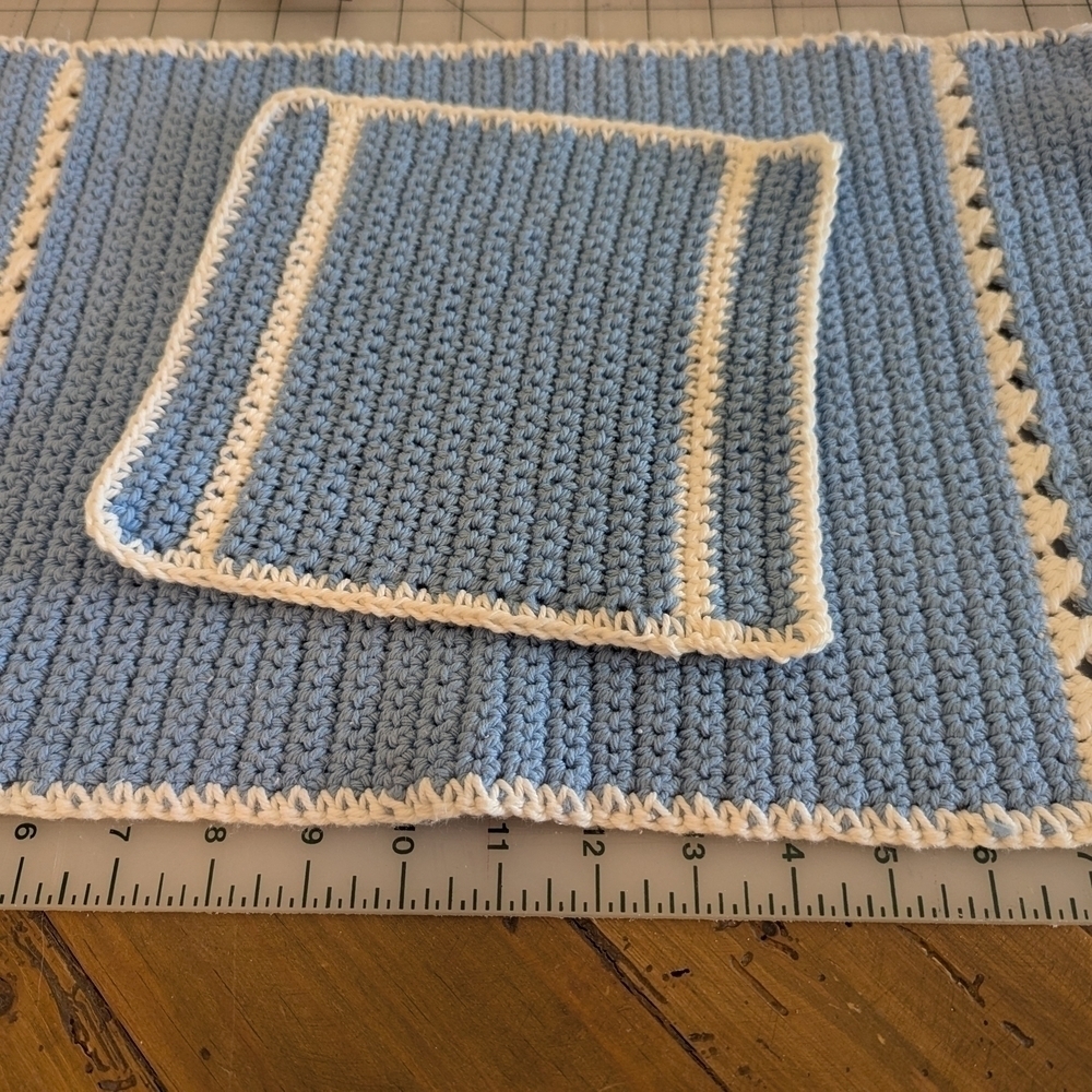 Blue and White Crochet Set